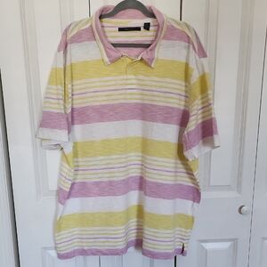 Perry Ellis Pink and Yellow Striped Polo Shirt
